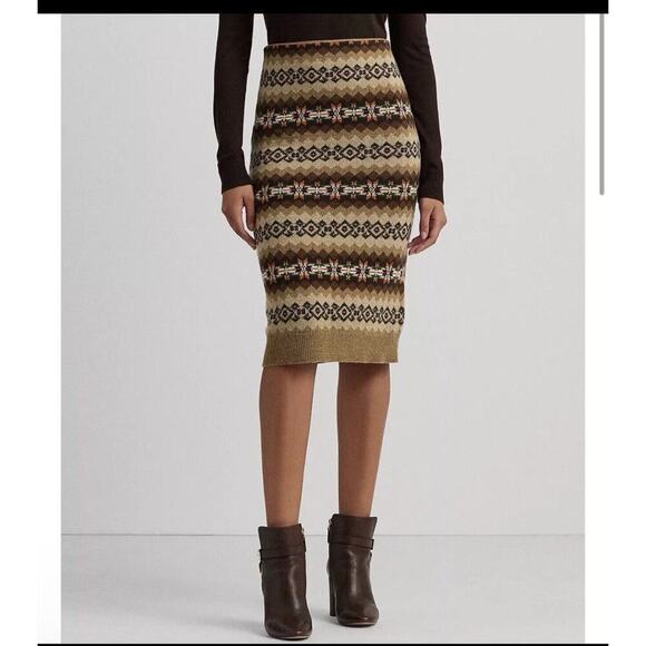 NWT Ralph Lauren Women’s Fair Isle Wool Blend Knit Pencil Skirt Size Small $245 - Picture 1 of 11